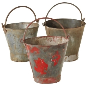 Set of 3 Gray and Red Galvanised Repurposed Decorative Vintage Buckets 18 - All