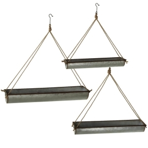 Set of 3 Galvanized Finish Hanging Trough Planters with Hooks 28.12 - All