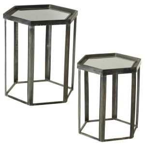Set of 2 Black Galvanized Hexagon Side Table with Mirror on Top 24 - All