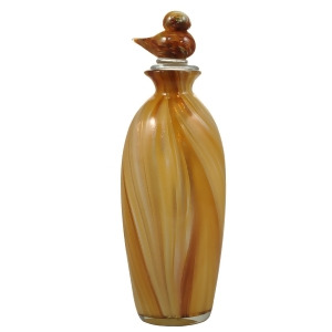 13.5 Wheat Colored Hand Blown Art Glass Vase with Bird Stopper - All
