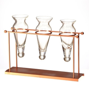 13.5 3 Glass Metal Vase in a Copper Finish Stand - All
