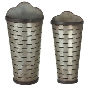 Set of 2 Silver Finish Distressed Galvanized Slot Wall Hanging Stem Vases 18 - All