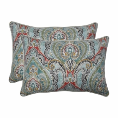 Set of 2 Vibrantly Colored Damask Pattern Rectangular Throw Pillows 24.5