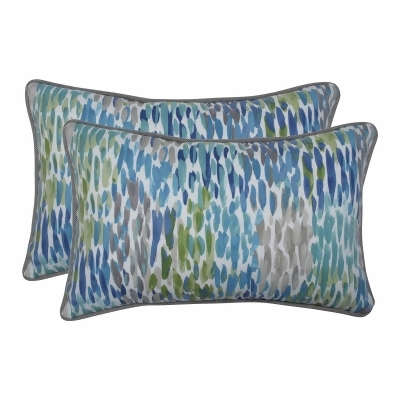 Set of 2 Blue and White Contemporary Rectangular Throw Pillow 18.5