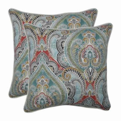 Set of 2 Vibrantly Colored Damask Pattern Square Throw Pillows 18.5