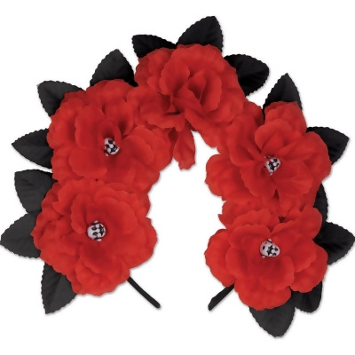 Club Pack of 12 Day of the Dead Red Floral Halloween Headbands 