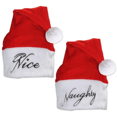 Pack of 12 Red and White Plush Naughty/Nice Christmas Santa Claus Hat Accessories 