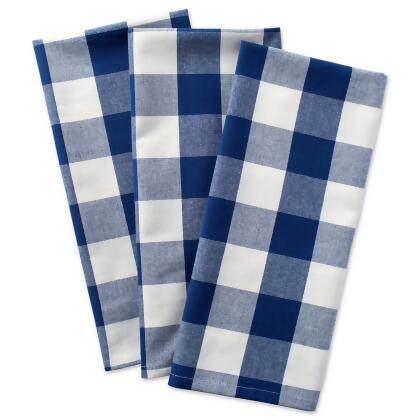 Set of 3 White and Navy Blue Checkered Pattern Rectangular Kitchen Dishtowels 20