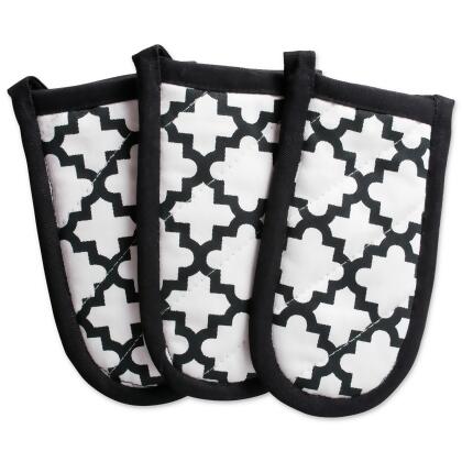Set of 3 Black and White Lattice Patterned Panhandles 6