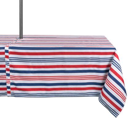 Red and Blue Patriotic Striped Rectangular Tablecloth with Zipper 60” x 84” 