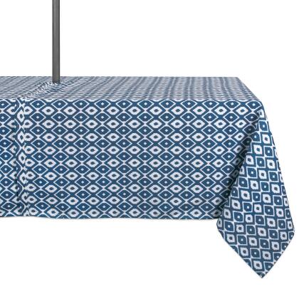 Blue and White Ikat Pattern Rectangular Tablecloth with Zipper 60” x 120” 