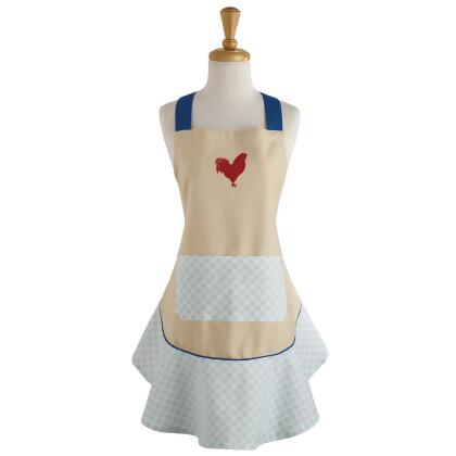 28.5” Brown and Blue Indoor Ruffle Apron Red Rooster with Pocket 