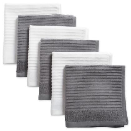 Set of 6 Gray and White Ribbed Square Dishcloths 12