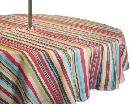 Vibrantly Colored Summer Striped Outdoor Round Tablecloth with Zipper 52” 