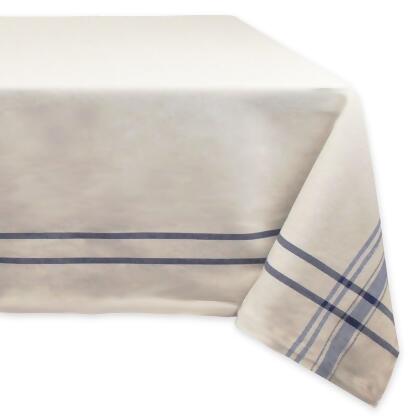 Neutral Taupe and Nautical Blue French Stripe Rectangular Tablecloth 60