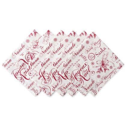 Set of 6 White and Red Christmas Themed Square Napkins 20” 