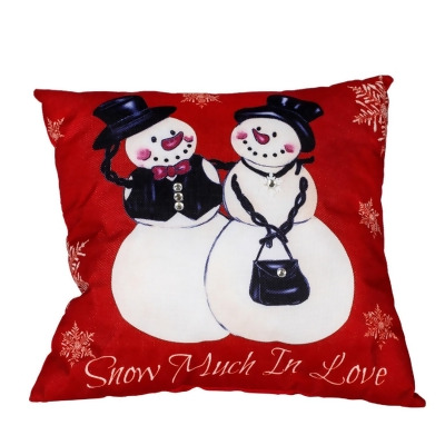13” Red and White “Snow Much In Love” Mr & Mrs Snowman Throw Pillow 