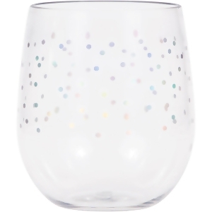 Pack of 6 Clear Iridescent Polka Dots Stemless Wine Glasses 3.5