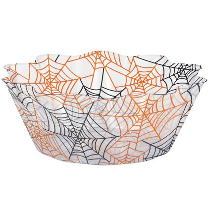 Club Pack of 12 Orange and Black Spiderwebs Fluted Bowls 8