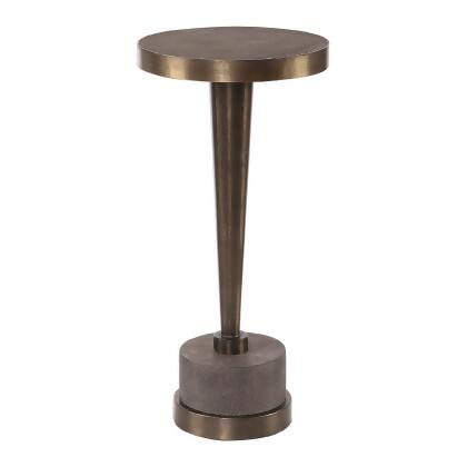 21.75” Bronzed Metal Cylindrical Accent Table on a Gray Concrete Base 