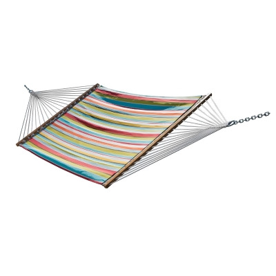 144” Green and Red Striped Polyester Quilted Two Person Hammock 