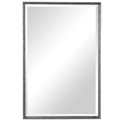 30” Modern Aged Silver Rectangular Detailed Vanity Mirror 
