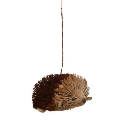 3.25” Brown and Beige Whimsical Bristle Brush Handcrafted Hedgehog Hanging Ornament 
