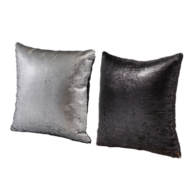 Set of 2 Silver and Black Vintage Style Square Throw Pillow 15.75