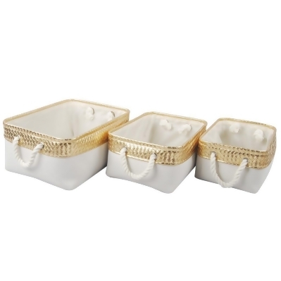 Set of 3 White and Gold Alcott Nested Baskets 16