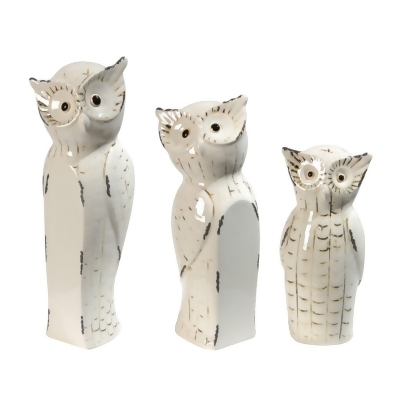 Set of 3 White and Black Vintage Style Owl Trio Figurine Statues 14
