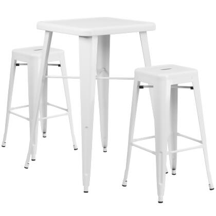 Set of 3 White Metal Square Bar Stools and Bar Height Table, 40
