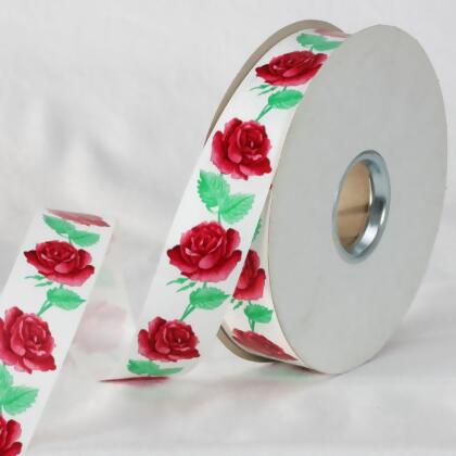 White and Pink Floral Printed Ribbon 0.75 x 110 Yards