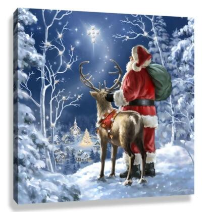 Blue and Red Starry Night Santa Pizazz Print Framed Christmas Wall Decor 10