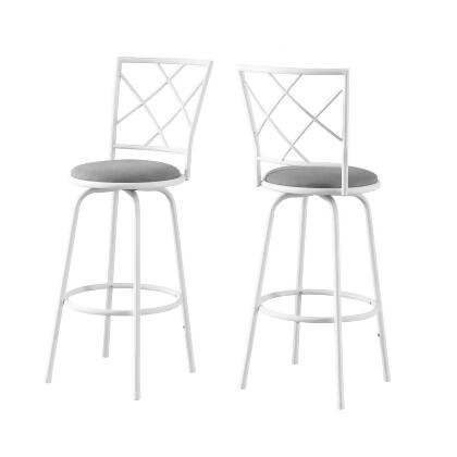 Set of 2 White and Gray Contemporary Upholstered Swivel Barstools