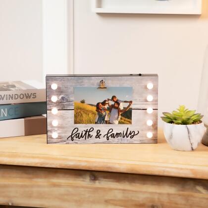 LED Lighted Faith & Family Picture Frame with Clip - 4