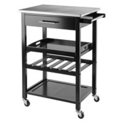 33.75” Black and Silver Kitchen Cart with Stainless Steel Top 