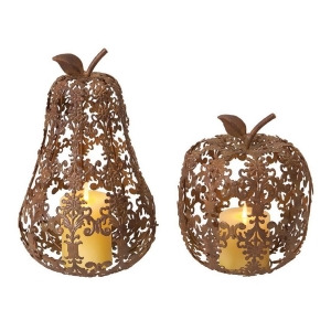 UPC 257554112363 product image for Set of 2 Bronze Apple and Pear Thanksgiving Pillar Candle Holders 13 - All | upcitemdb.com