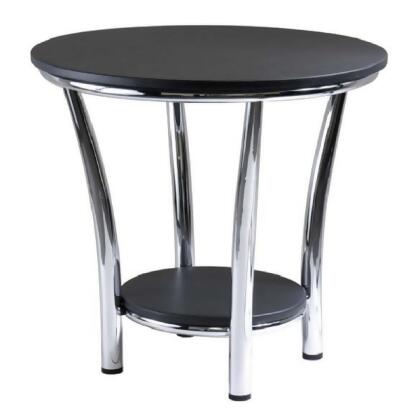 23.75” Black and Silver Maya Round Wooden End Table with Metal Frame 