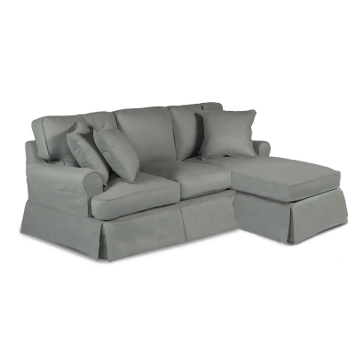 85” Gray Fabric Slipcover for T-Cushion Sectional Sofa with Chaise 
