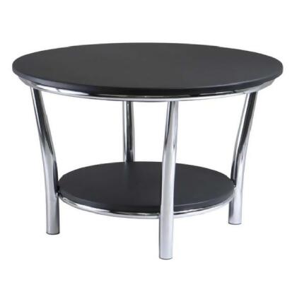 19” Black and Silver Maya Round Wooden Coffee Table with Metal Frame 
