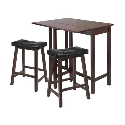 Set of 3 Antique Walnut Brown Wooden Drop Leaf Kitchen Table with Leather Saddle Stools 39.25