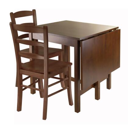 Set of 3 Antique Walnut Brown Wooden Drop Leaf Dining Table with Ladder Back Chairs 47.75