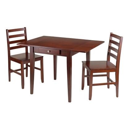 Set of 3 Walnut Double Drop Leaf Design Dining Table with Two Ladder Back Chairs 41.5