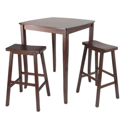 Set of 3 Antique Walnut Wood High Dining Table with Saddle Seat Stools 38.75