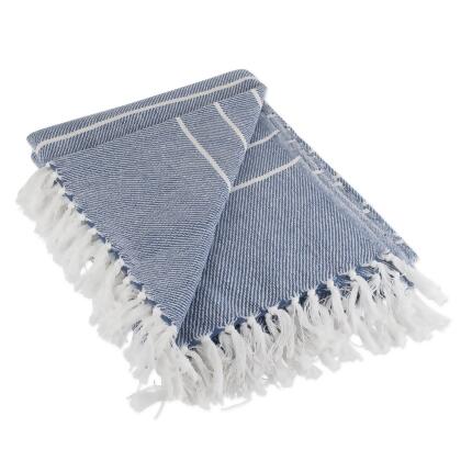 Blue and White Striped Knitted Fringed Throw Blanket 50