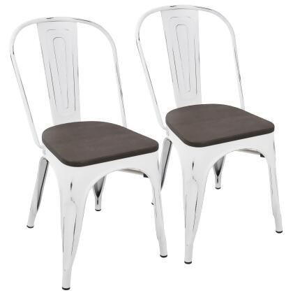 Set of 2 Espresso Bamboo Seat with Vintage White Metal Dining Chair 32.25