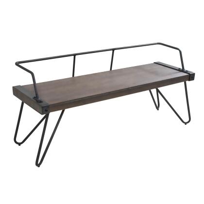 51.25” Dark Walnut Brown and Vintage Black Wooden Bench 