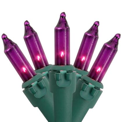 50-Count Purple Mini Christmas Light Set, 10ft Green Wire 