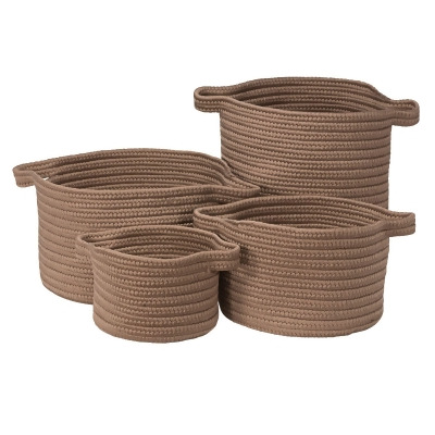 Set of 4 Almond Brown Farmhouse Style Handcrafted Round Braided Basket, 16