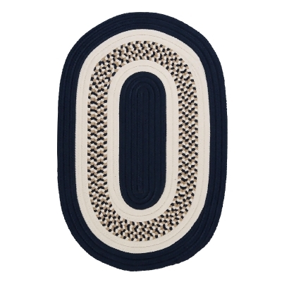 2' x 9' Navy Blue and White Oval Handcrafted Braided Runner Rug 